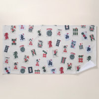 MahJong tiles photography on badge background 
