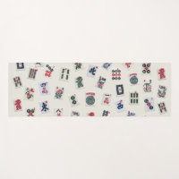 MahJong tiles photography on badge background 