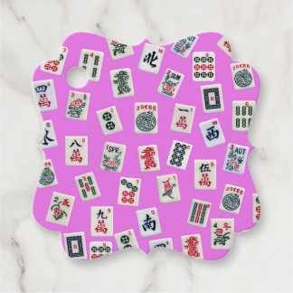 MahJong tiles symbols and patterns on pink  Favour Tags