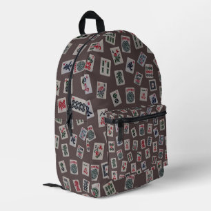 MahJong tiles symbols design on brown Printed Backpack