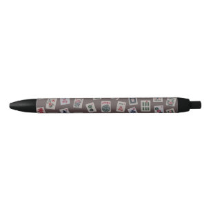 MahJong tiles symbols on brown Black Ink Pen