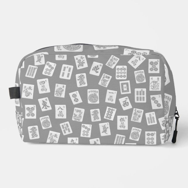Mahjong tiles symbols on grey dopp kit (Front)