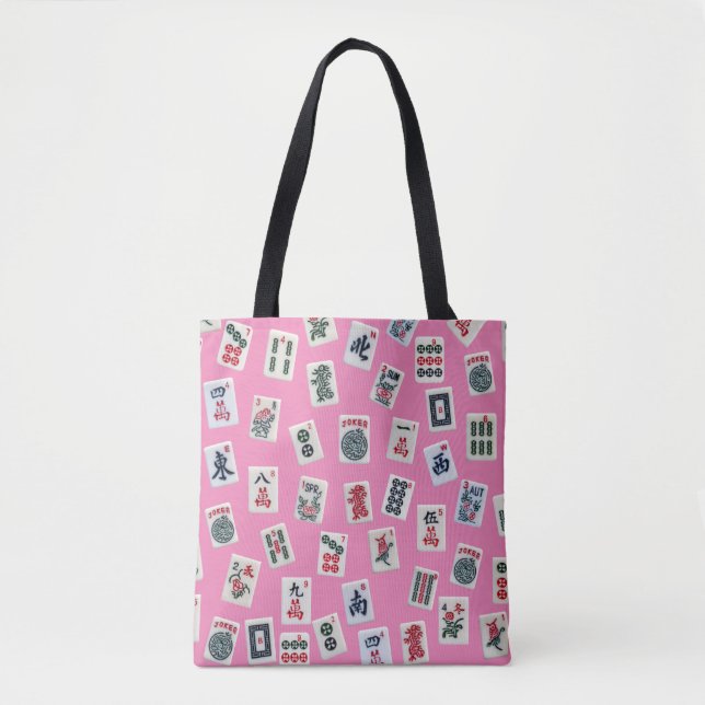 MahJong tiles symbols on pink Tote Bag (Front)