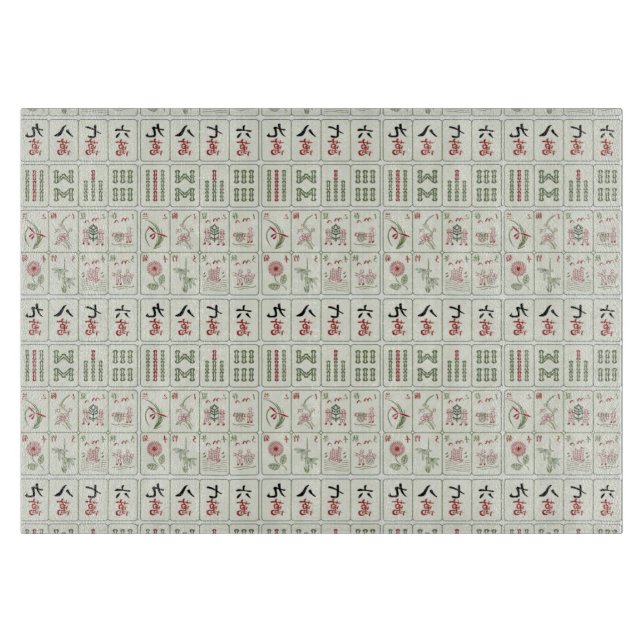 Mahjong Tiles Tempered Glass Cutting Board (Front)