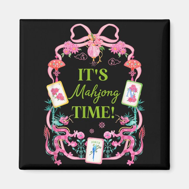 Mahjong time coquette bow aesthetic mah jong playe magnet (Front)