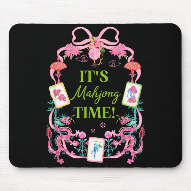 Mahjong time coquette bow aesthetic mah jong playe mouse pad (Front)