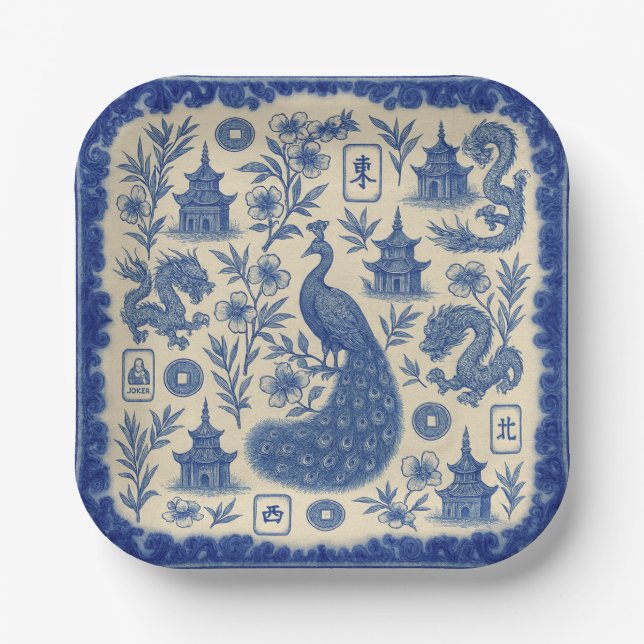 Mahjong Toile Paper Plates (Front)