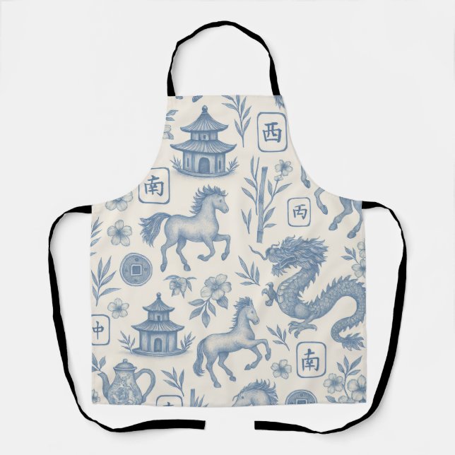 Mahjong Toile - Year of the Horse Apron (Front)