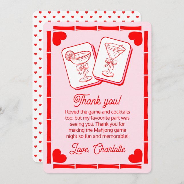 Mahjong Valentine's Cocktail Thank You Card (Front/Back)