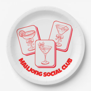 Mahjong Valentine's Party Cocktail Paper Plate