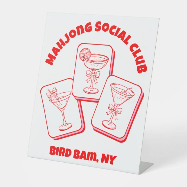 Mahjong Valentine's Party Cocktail Pedestal Sign (Front)