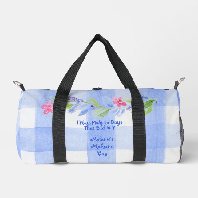 Mahjong Watercolor Flower Check Zip Tile Dice Bag  (Front)