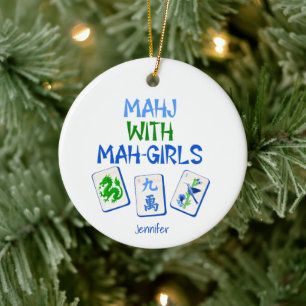 Mahjong With Mah Girls Custom  Ceramic Tree Decoration