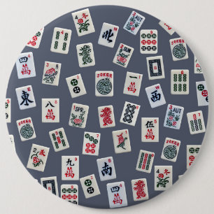 MahJongg tiles design on dark blue 6 Cm Round Badge