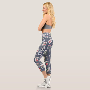 MahJongg tiles design on dark blue Capri Leggings