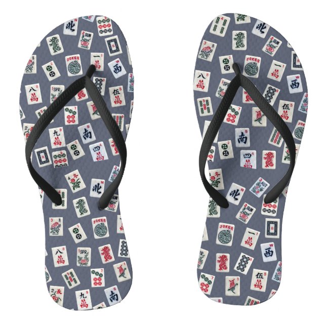 MahJongg tiles design on dark blue Jandals (Footbed)