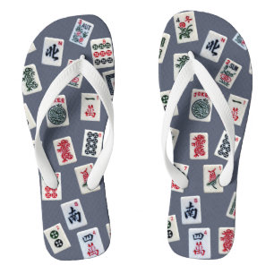 MahJongg tiles design on dark blue Jandals