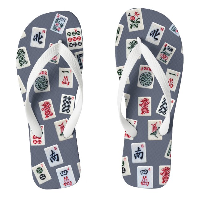MahJongg tiles design on dark blue Jandals (Footbed)