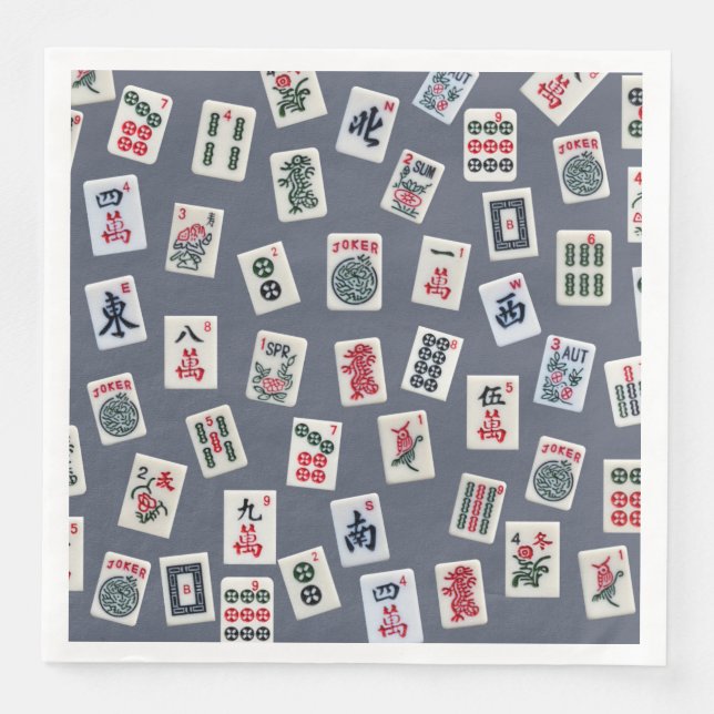 MahJongg tiles design on dark blue Napkin (Front)