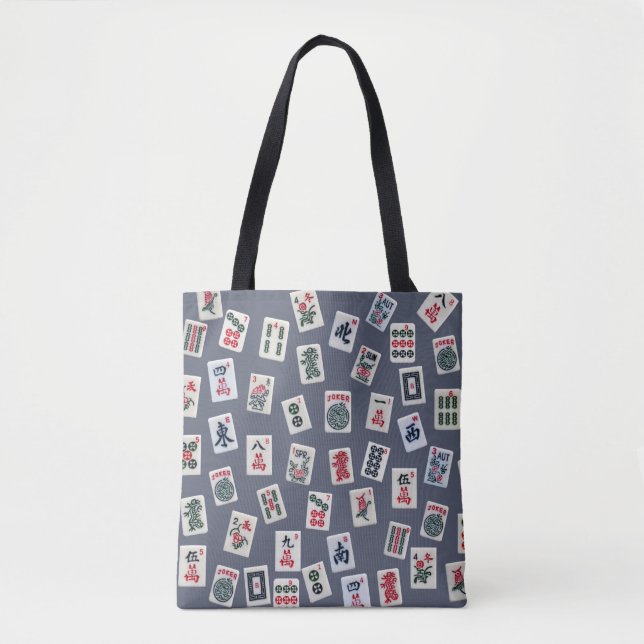 MahJongg tiles design on dark blue Tote Bag (Front)
