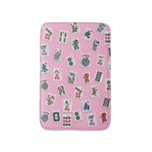 MahJongg tiles design on light pink Bath Mat