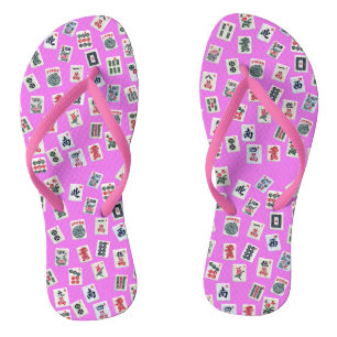MahJongg tiles design on pink Jandals