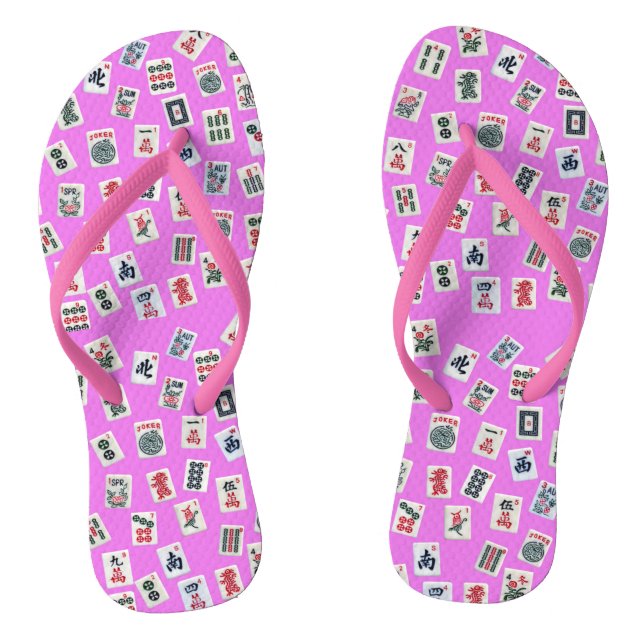 MahJongg tiles design on pink Jandals (Footbed)