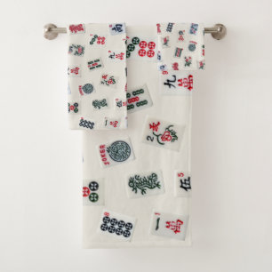 MahJongg tiles photography designed on badge Bath Towel Set