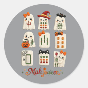 Mahjoween Ghost Spooky Mahjong Lover Tile Game Classic Round Sticker