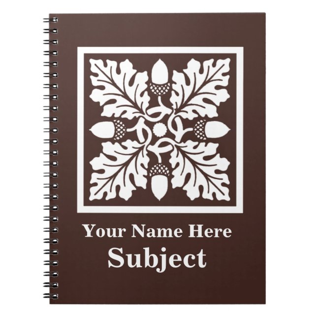 Mahogany Acorn and Leaf Tile Design Spiral Notebook (Front)