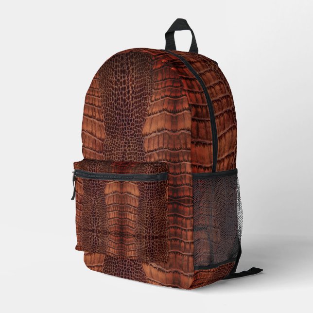 Mahogany Alligator Classic Reptile Leather (Faux) Printed Backpack (Back Corner Right)
