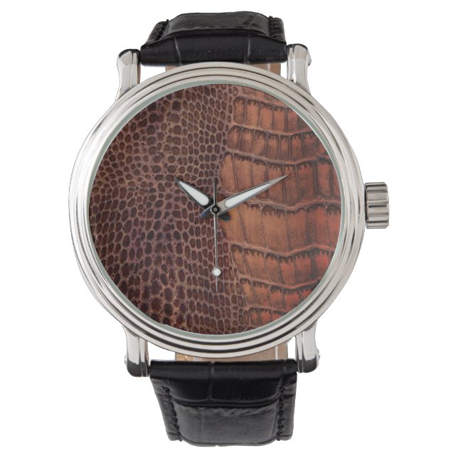Mahogany Alligator Classic Reptile Leather (Faux) Watch (Front)