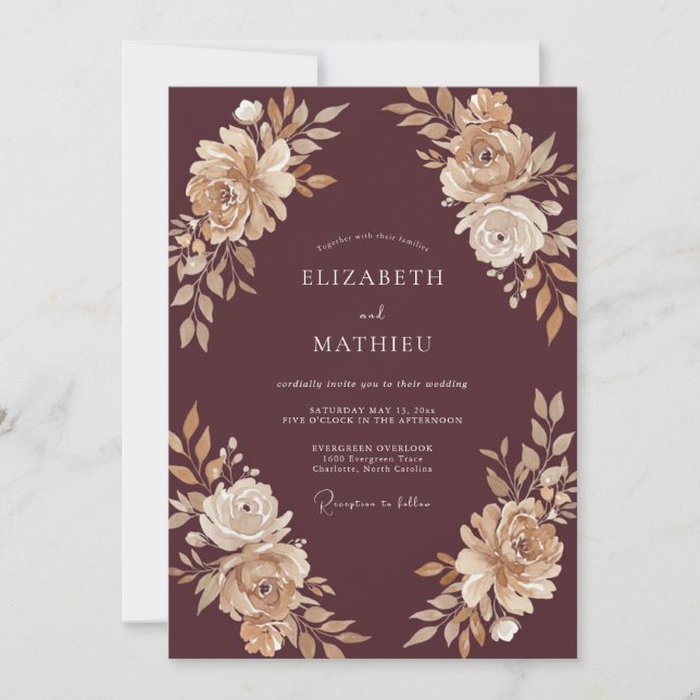Mahogany Champagne Petal Wedding Invitation (Front)
