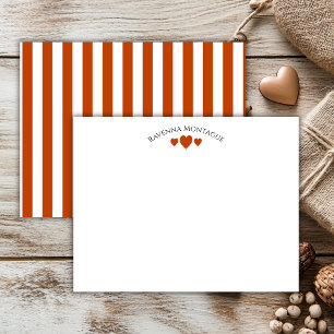 Mahogany Cracked Hearts Vintage Striped Note Card