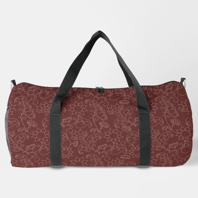 Mahogany Floral Abstract Duffle Bag (Back)