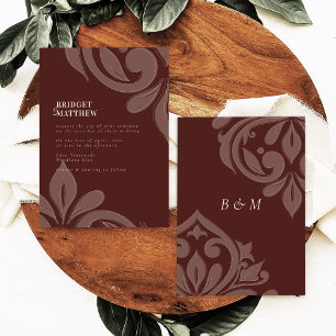 Mahogany Red Tasteful Classic Damask Wedding Invitation