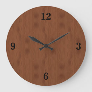 Mahogany Red Wood Grain Illustration Large Clock