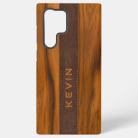 Mahogany wood and brown teather texture monogram