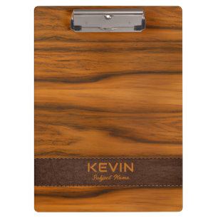 Mahogany Wood And Leather Texture Monogram Clipboard