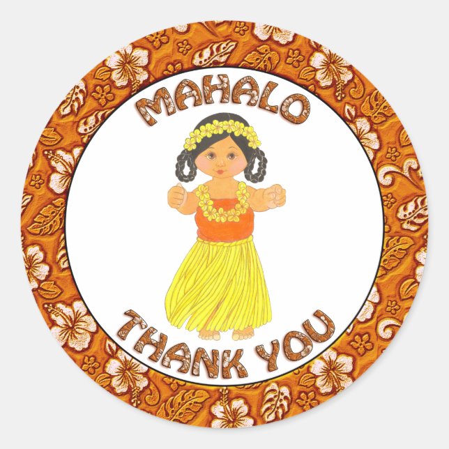 Mahola Thank You ~ Hawaii ~ Hawaiian Girl Stickers (Front)