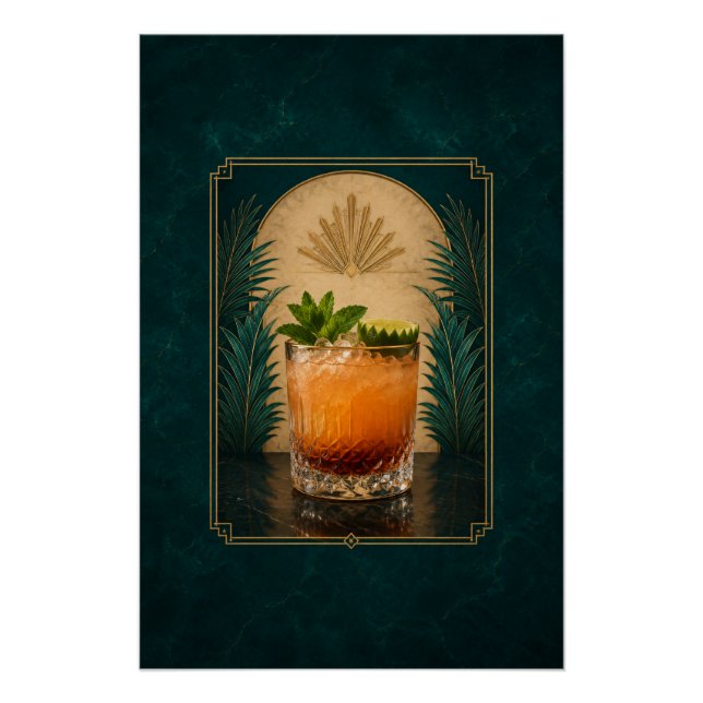 Mai Tai Art Deco Poster | Bar Art (Front)