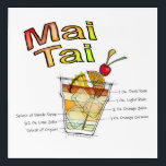 MAI TAI COCKTAIL RECIPE ACRYLIC ART<br><div class="desc">A full colour illustration of the famous double rum Tiki cocktail, the Mai Tai. The drawing shows a rocks (old fashioned) glass filled with ice and each ingredient portioned out according to the cocktail recipe ratios. The cocktail rendering includes garnishes of a Maraschino cherry, an orange slice and a pineapple...</div>