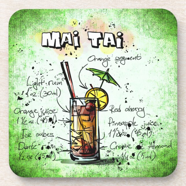 Mai Tai Drink Recipe Coaster (Front)