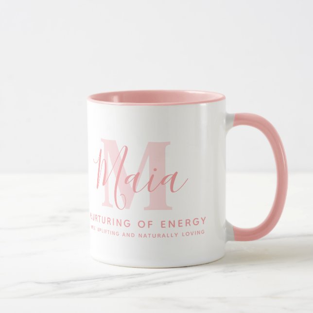 Maia name meaning and monogram soft pink text mug (Right)