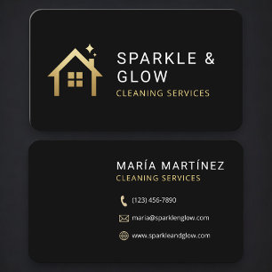 Maid and Cleaning Black Gold Professional Business Card