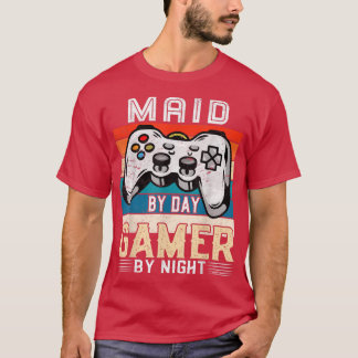 Maid by day gamer by night video gaming fans Retro T-Shirt