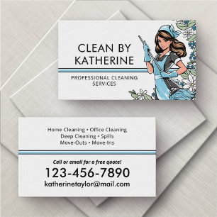 Maid Cleaners Housekeeping Blue Business Card