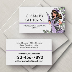 Maid Cleaners Housekeeping Purple Business Card