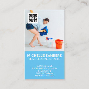 Maid Cleaning Happily   QR Code Business Card