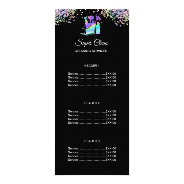 Maid Cleaning House Holographic Price List Rack Ca Card (Front)